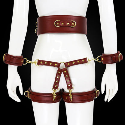 BDSM Sex Toy PU Leather Bondage Set Include Handcuffs.Belt. Legcuffs. Center Connection. Adult Toys Sex Bondage Toys for Women