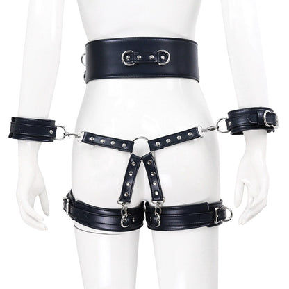 BDSM Sex Toy PU Leather Bondage Set Include Handcuffs.Belt. Legcuffs. Center Connection. Adult Toys Sex Bondage Toys for Women