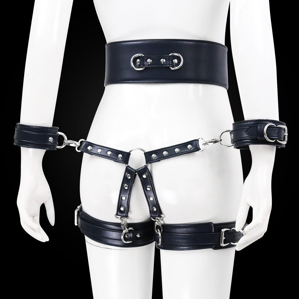 BDSM Sex Toy PU Leather Bondage Set Include Handcuffs.Belt. Legcuffs. Center Connection. Adult Toys Sex Bondage Toys for Women