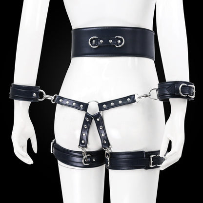 BDSM Sex Toy PU Leather Bondage Set Include Handcuffs.Belt. Legcuffs. Center Connection. Adult Toys Sex Bondage Toys for Women