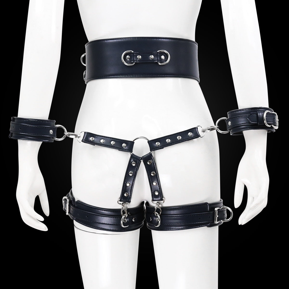 BDSM Sex Toy PU Leather Bondage Set Include Handcuffs.Belt. Legcuffs. Center Connection. Adult Toys Sex Bondage Toys for Women