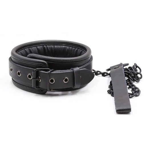 BDSM Bondage Collar, Genuine Leather and Iron Chain Link, Metal Hole Slave Collars for Women, Sex Toys for Couples, Sex Restraints