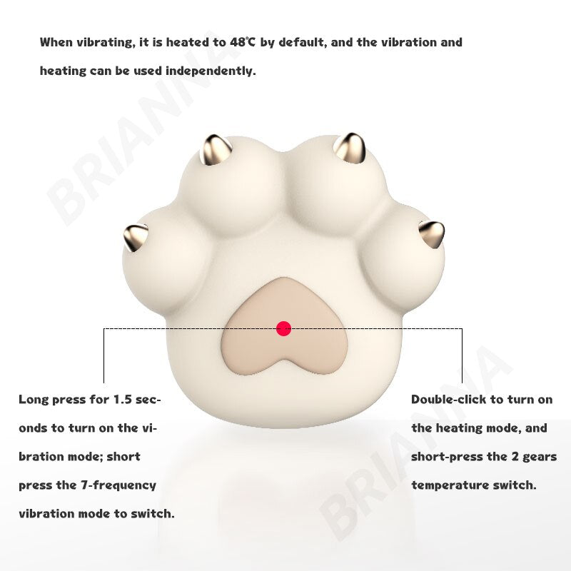 Cat Paw Vibrator, Cute Soft Silicone Cartoon Cat Paw Clitoral Stimulator Vibrator, Heating & Rechargeable for Female Massage