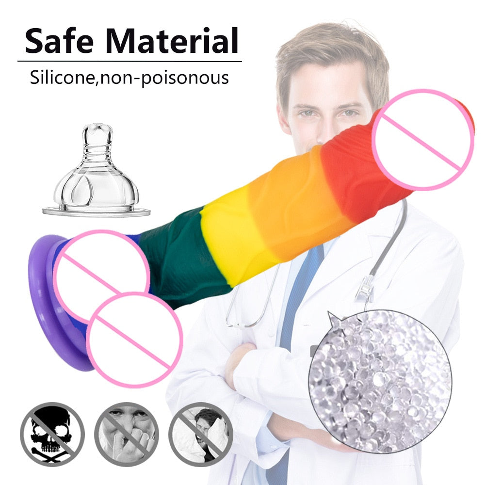 Rainbow Silicone Dildo with Suction Cup Large Sex Toys Comfort for Women Men Fake Penis Big Dick Butt Anal Plug Porn Shop