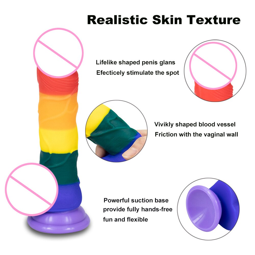 Rainbow Silicone Dildo with Suction Cup Large Sex Toys Comfort for Women Men Fake Penis Big Dick Butt Anal Plug Porn Shop