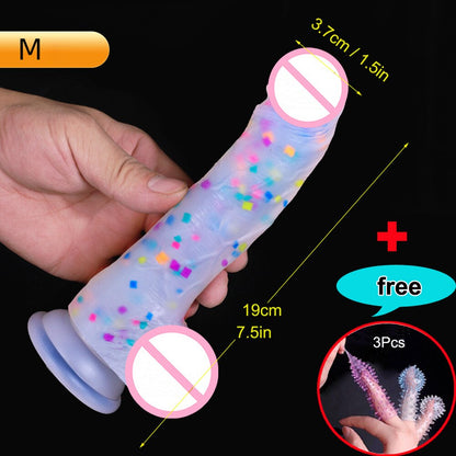 Realistic Confetti Dildo Silicone Dildo with Suction Cup for Hands-Free Play. Realistic Penis for Women and Couples