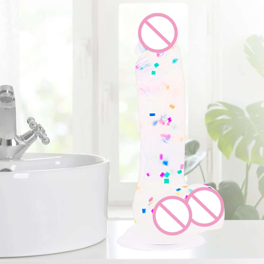 Realistic Confetti Dildo Silicone Dildo with Suction Cup for Hands-Free Play. Realistic Penis for Women and Couples