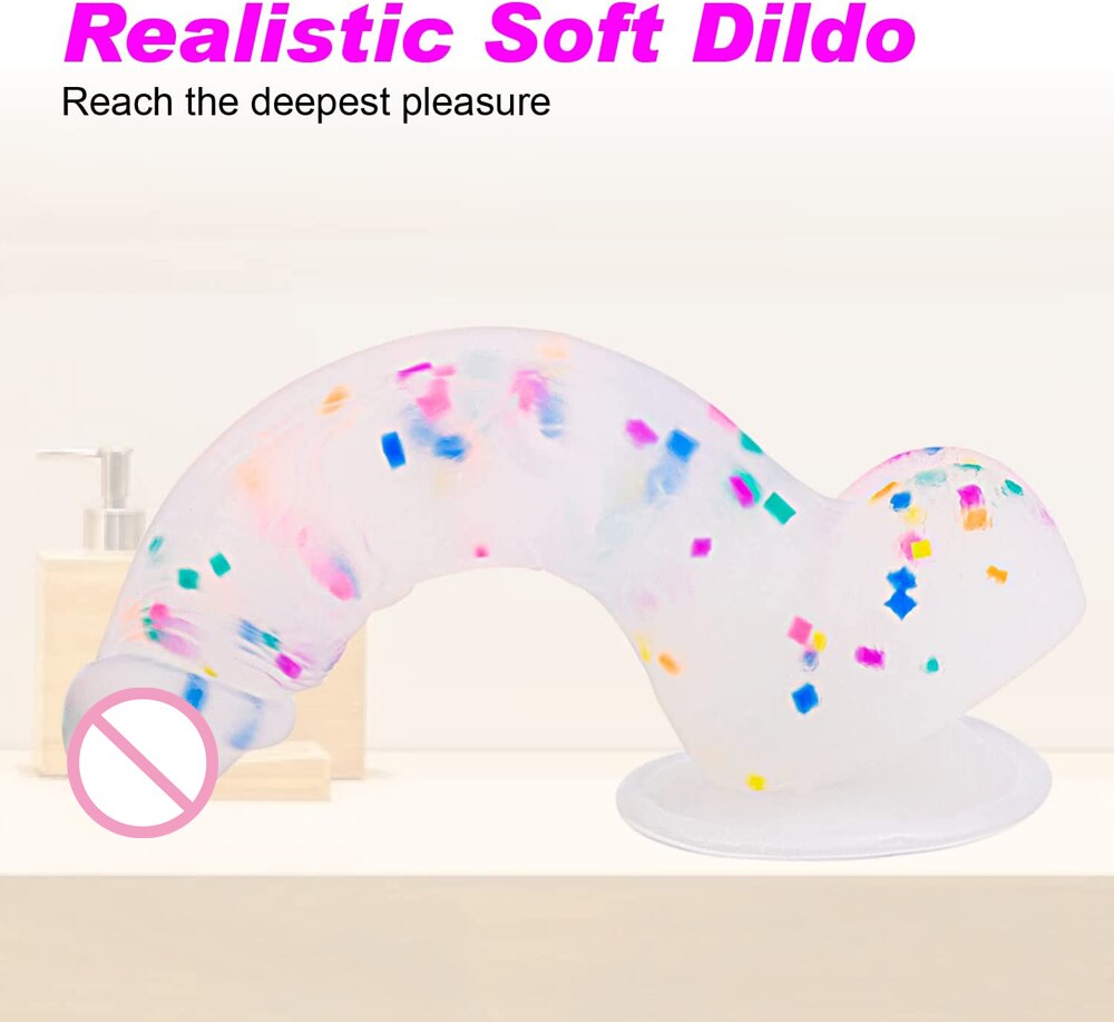 Realistic Confetti Dildo Silicone Dildo with Suction Cup for Hands-Free Play. Realistic Penis for Women and Couples