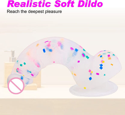 Realistic Confetti Dildo Silicone Dildo with Suction Cup for Hands-Free Play. Realistic Penis for Women and Couples