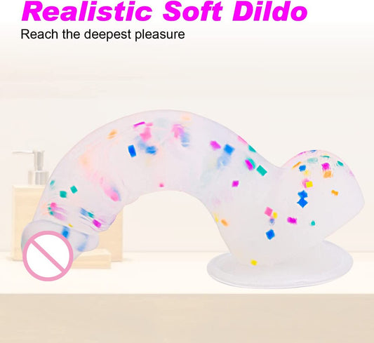 Realistic Confetti Dildo Silicone Dildo with Suction Cup for Hands-Free Play. Realistic Penis for Women and Couples