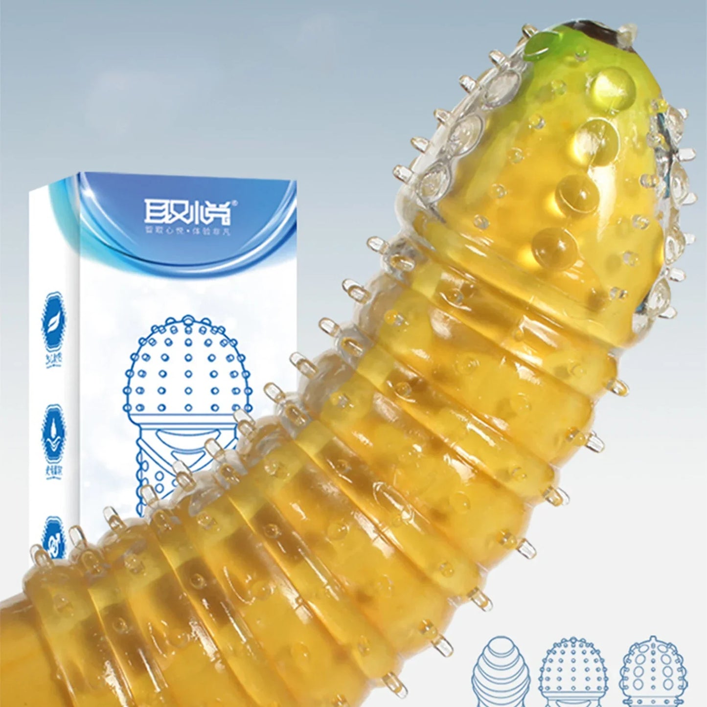 Crystal Ribbed Spikes Dick Extender Penis Enlargement Sleeve Condoms Adult Toys Reusable Condoms G Spot Stimulation Penis Sleeve