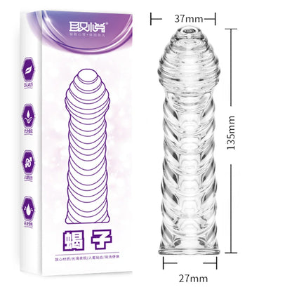 Crystal Ribbed Spikes Dick Extender Penis Enlargement Sleeve Condoms Adult Toys Reusable Condoms G Spot Stimulation Penis Sleeve