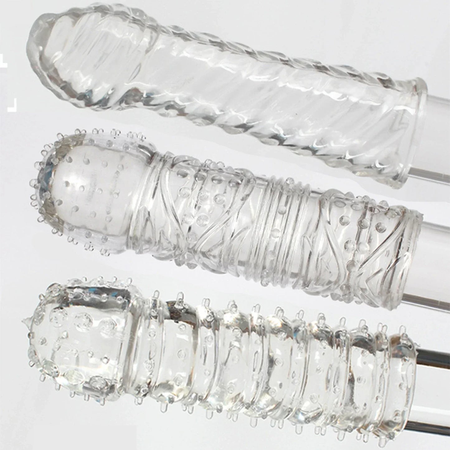 Crystal Ribbed Spikes Dick Extender Penis Enlargement Sleeve Condoms Adult Toys Reusable Condoms G Spot Stimulation Penis Sleeve