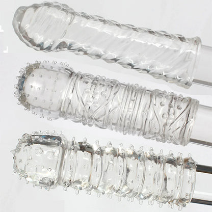 Crystal Ribbed Spikes Dick Extender Penis Enlargement Sleeve Condoms Adult Toys Reusable Condoms G Spot Stimulation Penis Sleeve