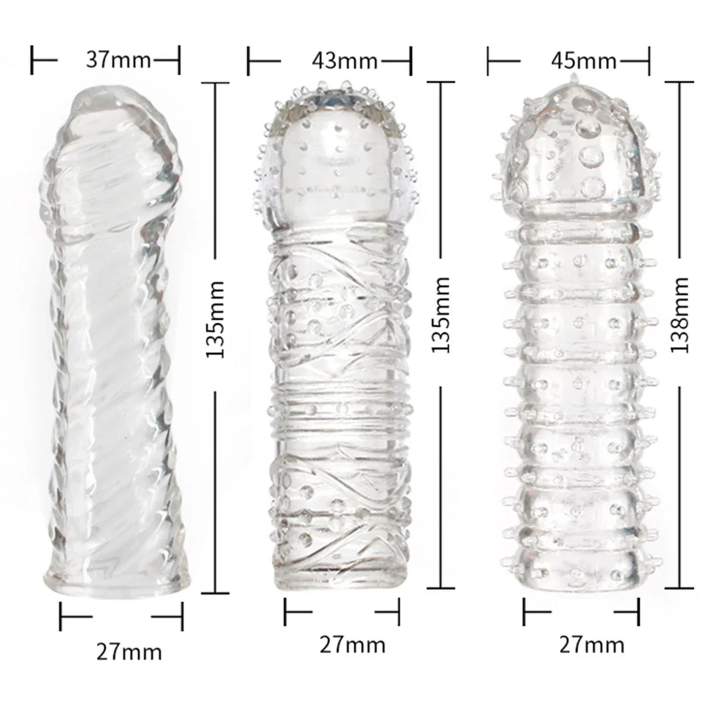Crystal Ribbed Spikes Dick Extender Penis Enlargement Sleeve Condoms Adult Toys Reusable Condoms G Spot Stimulation Penis Sleeve