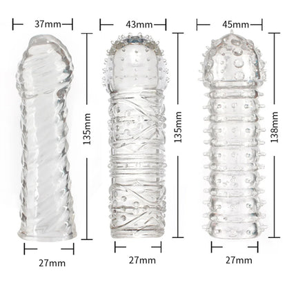 Crystal Ribbed Spikes Dick Extender Penis Enlargement Sleeve Condoms Adult Toys Reusable Condoms G Spot Stimulation Penis Sleeve