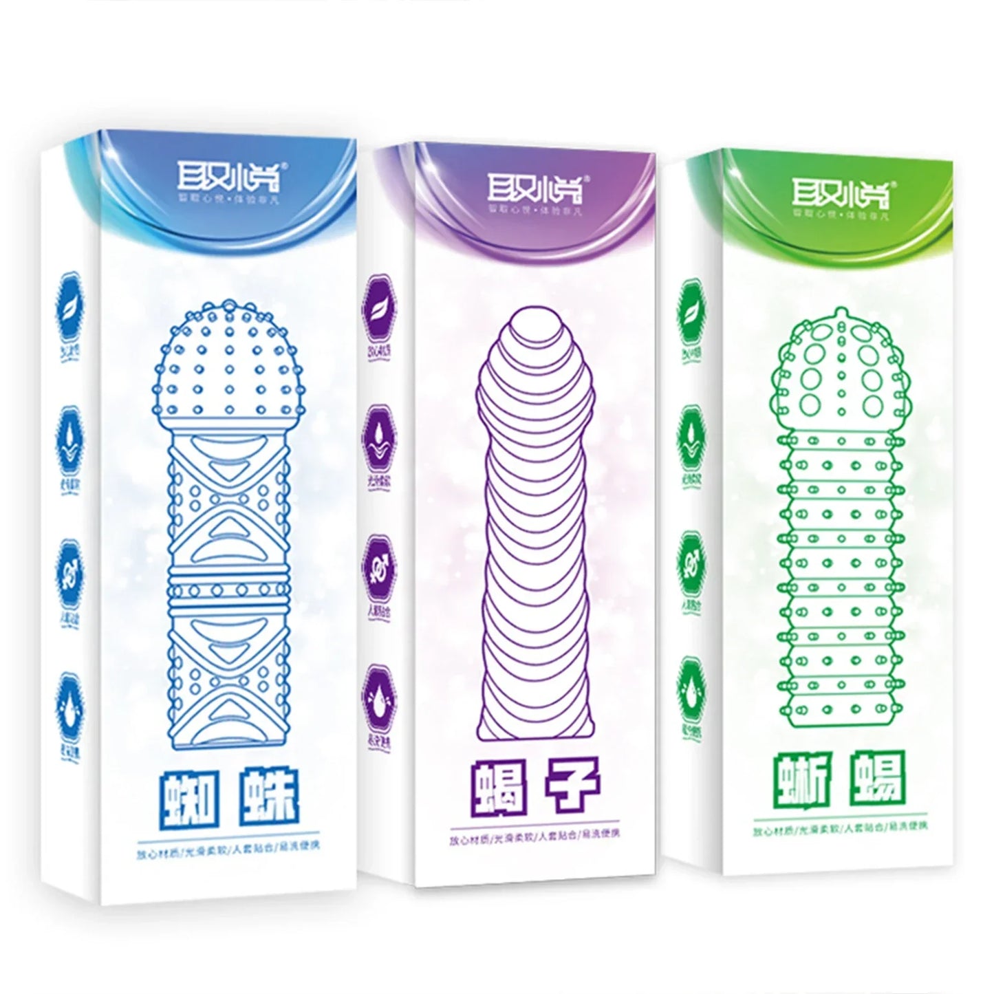 Crystal Ribbed Spikes Dick Extender Penis Enlargement Sleeve Condoms Adult Toys Reusable Condoms G Spot Stimulation Penis Sleeve