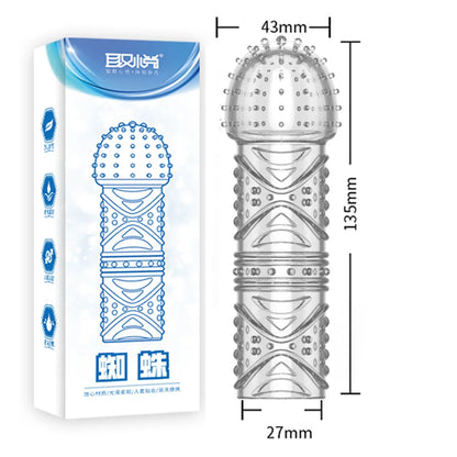 Crystal Ribbed Spikes Dick Extender Penis Enlargement Sleeve Condoms Adult Toys Reusable Condoms G Spot Stimulation Penis Sleeve
