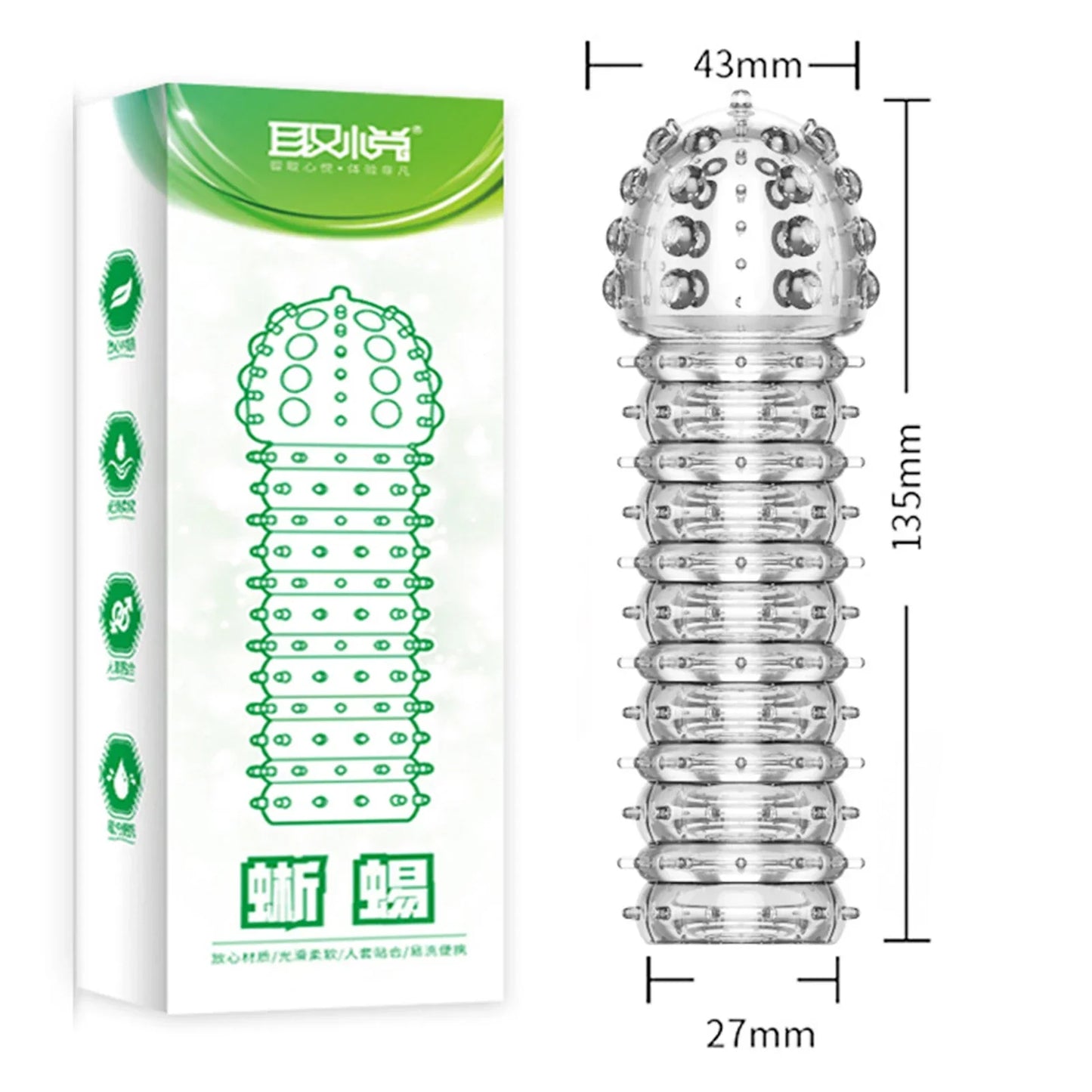 Crystal Ribbed Spikes Dick Extender Penis Enlargement Sleeve Condoms Adult Toys Reusable Condoms G Spot Stimulation Penis Sleeve