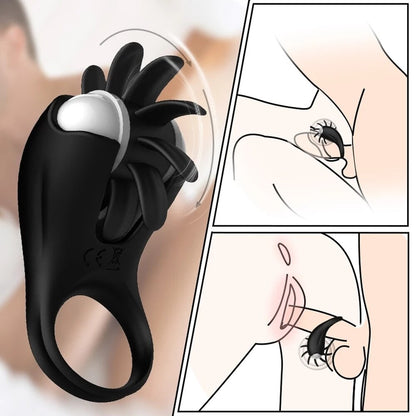 Penis Rings Delay Lock Sperm Vibrator, Licking Tongue G-Spot Clitoral Vaginal Stimulator Orgasm Male Lock