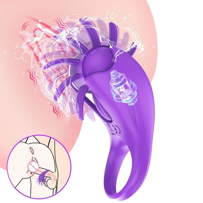 Penis Rings Delay Lock Sperm Vibrator, Licking Tongue G-Spot Clitoral Vaginal Stimulator Orgasm Male Lock