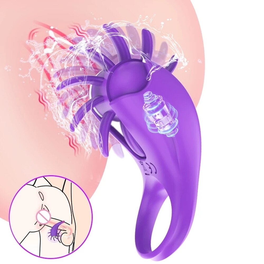 Couples Ring Penis Delay Lock Sperm Vibrator Tongue Licking G-spot Stimulator Clitoral Stimulator Orgasm Male Lock