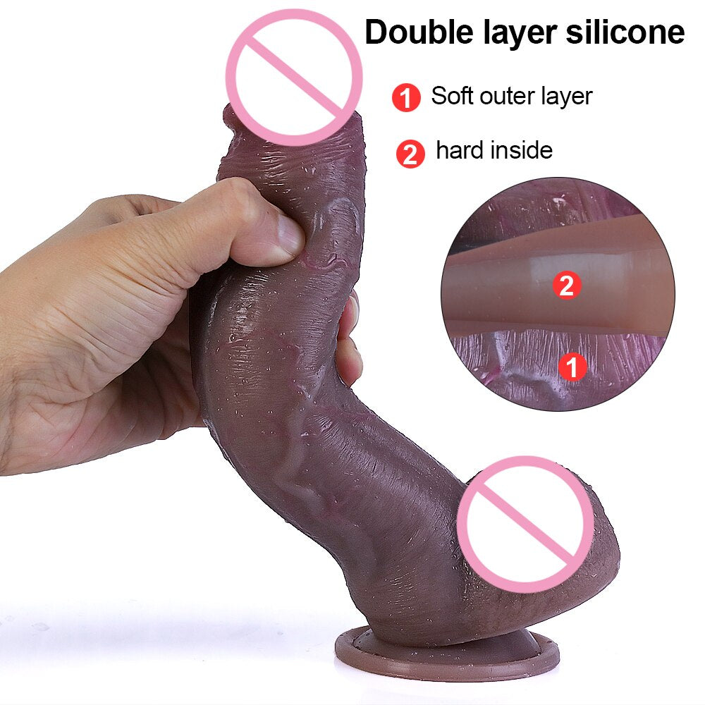 Realistic Black Skin Dildo Soft Big Sexy Penis Cock Female Masturbator G-Spot Anal Sex Toy Large Strap-on Dick for Women