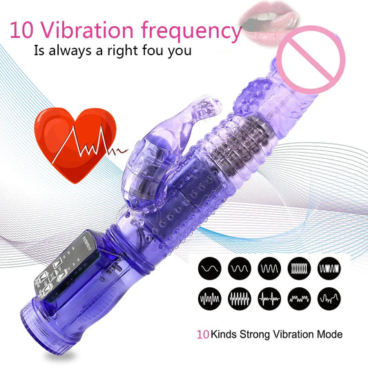 Dildo Rabbit Vibrator Masturbator G-Spot 12 Speeds Vibration Dual Motor Massager Clitoris Rotation Stimulator Female Sex Toy