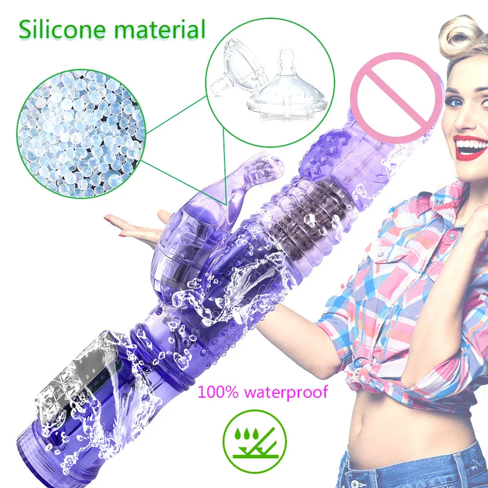 Dildo Rabbit Vibrator Masturbator G-Spot 12 Speeds Vibration Dual Motor Massager Clitoris Rotation Stimulator Female Sex Toy