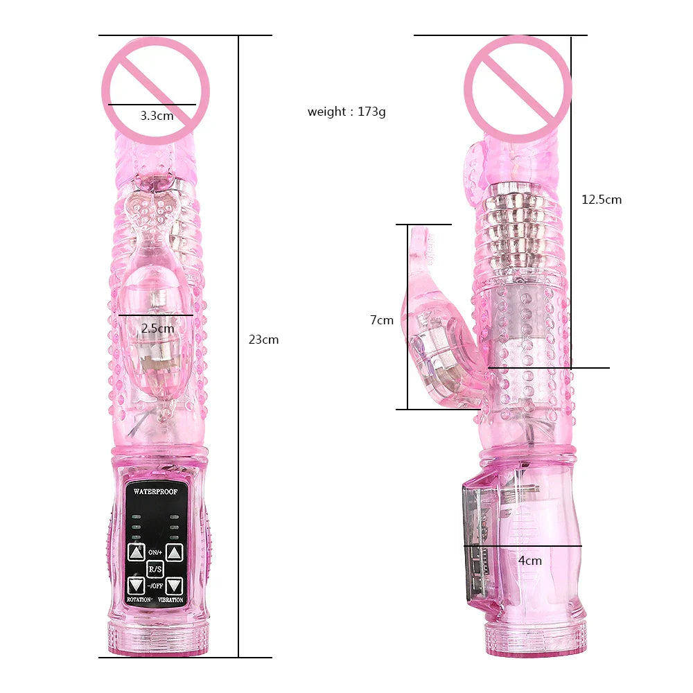Dildo Rabbit Vibrator Masturbator G-Spot 12 Speeds Vibration Dual Motor Massager Clitoris Rotation Stimulator Female Sex Toy
