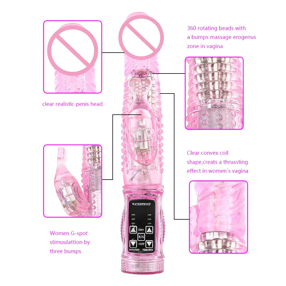 Dildo Rabbit Vibrator Masturbator G-Spot 12 Speeds Vibration Dual Motor Massager Clitoris Rotation Stimulator Female Sex Toy