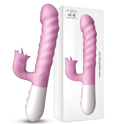 Double Tongue Vibrating Dildo with Telescopic Rotating Vibrators for Women, Anal Vaginal Clitoris Stimulator, Adult Sex Toys