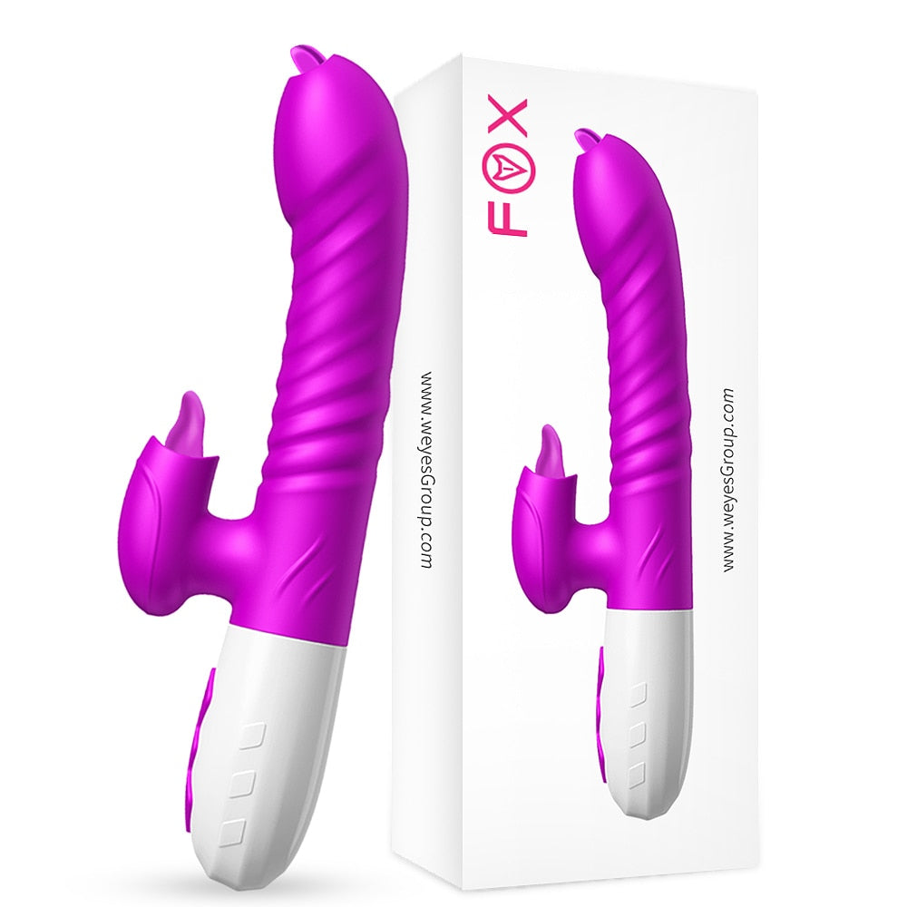 Double Tongue Vibrating Dildo with Telescopic Rotating Vibrators for Women, Anal Vaginal Clitoris Stimulator, Adult Sex Toys