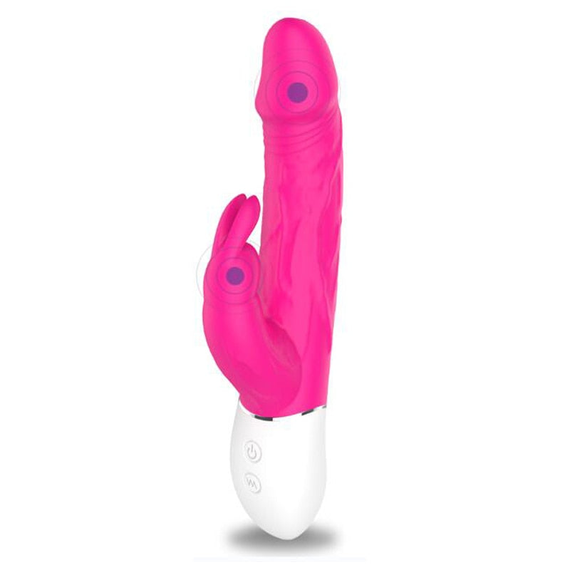 Double Tongue Vibrating Dildo with Telescopic Rotating Vibrators for Women, Anal Vaginal Clitoris Stimulator, Adult Sex Toys