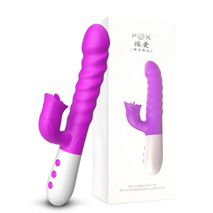 Double Tongue Vibrating Dildo with Telescopic Rotating Vibrators for Women, Anal Vaginal Clitoris Stimulator, Adult Sex Toys