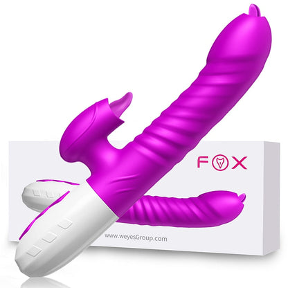 Double Tongue Vibrating Dildo with Telescopic Rotating Vibrators for Women, Anal Vaginal Clitoris Stimulator, Adult Sex Toys