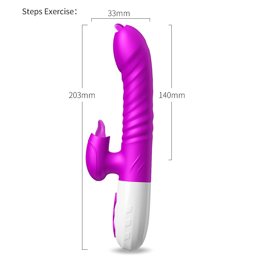 Double Tongue Vibrating Dildo with Telescopic Rotating Vibrators for Women, Anal Vaginal Clitoris Stimulator, Adult Sex Toys