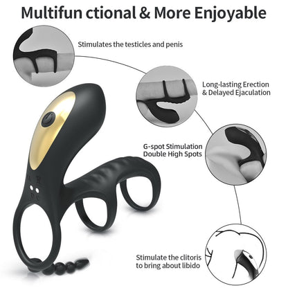 Dual Vibrating Penis Clitoris Suction Ring Anal Stimulation Penis Erection Vibrator for Couples Cockring Remote Control Sex Tool