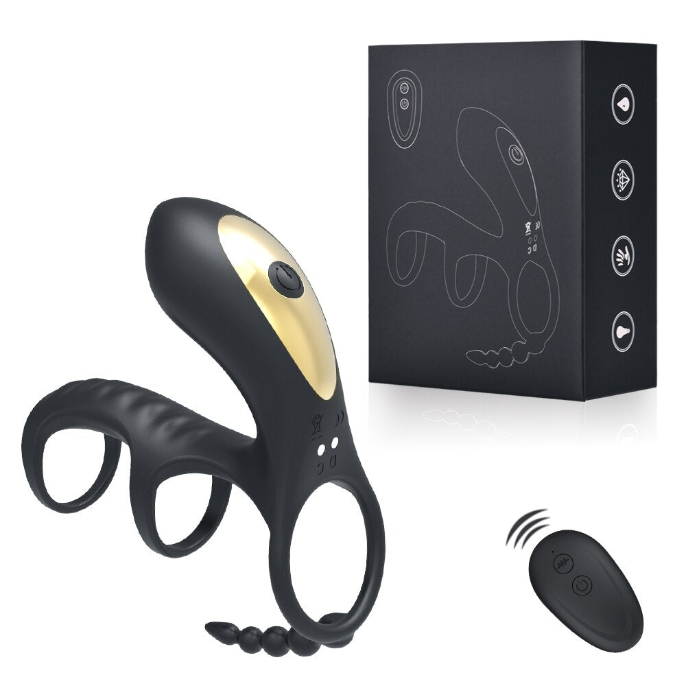 Dual Vibrating Penis Clitoris Suction Ring Anal Stimulation Penis Erection Vibrator for Couples Cockring Remote Control Sex Tool