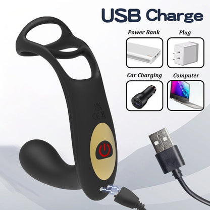 Dual Vibrator Butt Plug Male Prostate Massager with Cock Ring Anal Sex Toys for Men Rechargeable Adult Couple Erotic Products