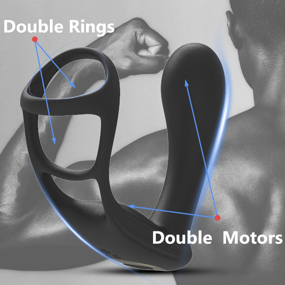 Dual Vibrator Butt Plug Male Prostate Massager with Cock Ring Anal Sex Toys for Men Rechargeable Adult Couple Erotic Product