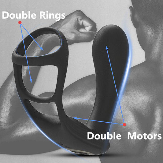 Dual Vibrator Butt Plug Male Prostate Massager with Cock Ring Anal Sex Toys for Men Rechargeable Adult Couple Erotic Product