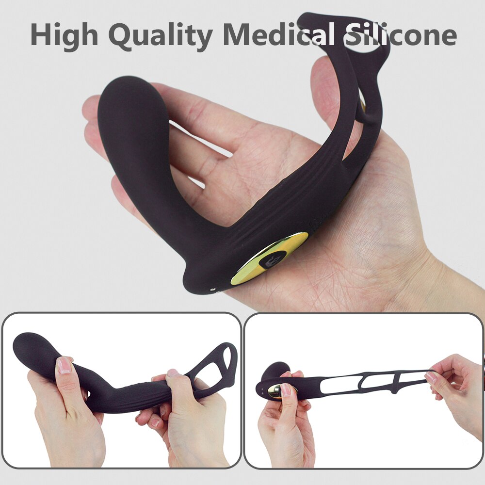 Dual Vibrator Butt Plug Male Prostate Massager with Cock Ring Anal Sex Toys for Men Rechargeable Adult Couple Erotic Products