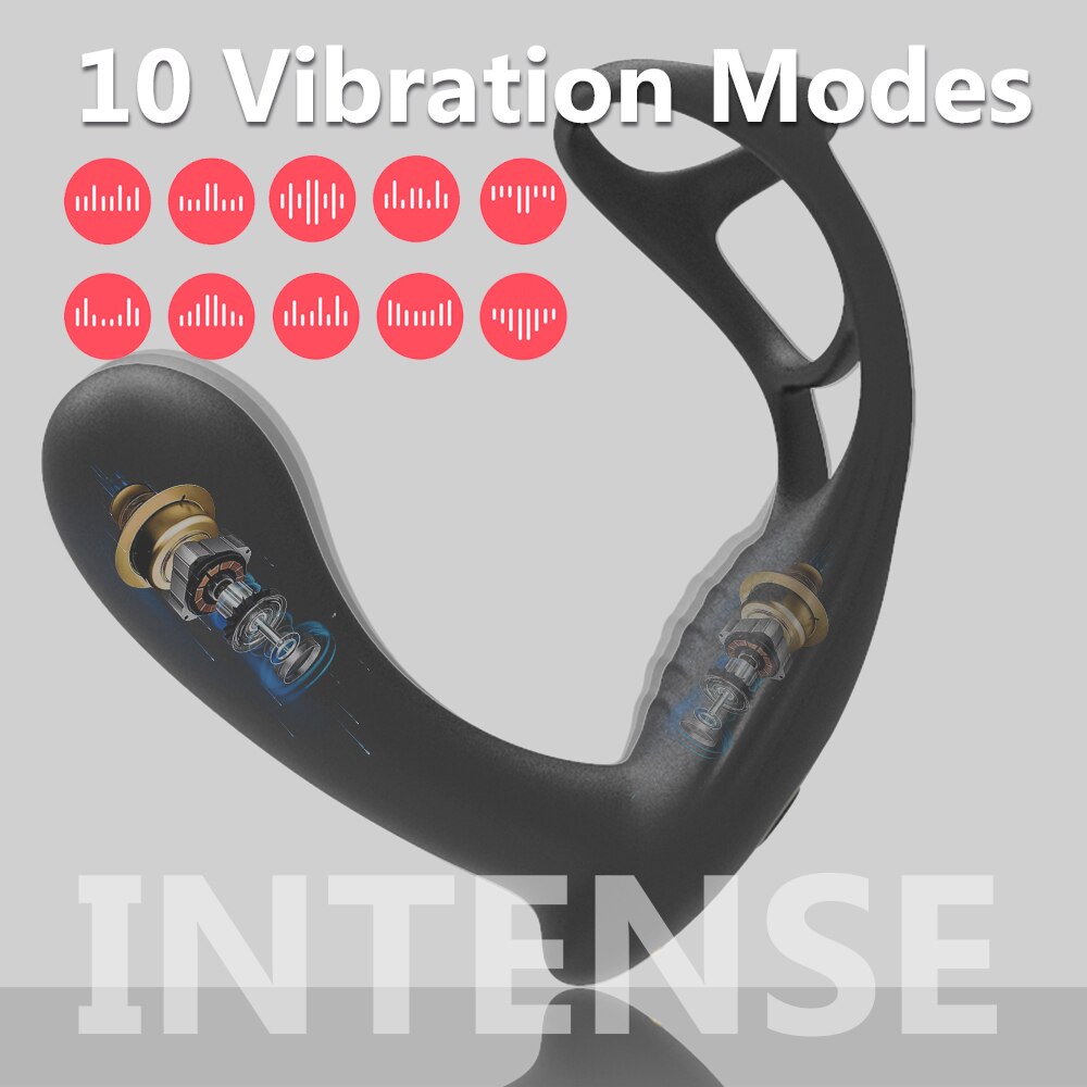 Dual Vibrator Butt Plug Male Prostate Massager with Cock Ring Anal Sex Toys for Men Rechargeable Adult Couple Erotic Products