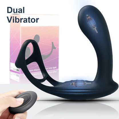 Dual Vibrator Butt Plug Male Prostate Massager with Cock Ring Anal Sex Toys for Men Rechargeable Adult Couple Erotic Products