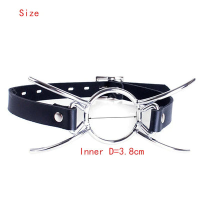 Fetish PU Leather Belt BDSM Bondage Deep Throat Round Ring Flail Slave Mouth Gag Bite Ring Gags Open Oral Adult Game Sex Toys