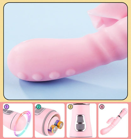 Rabbit G-Spot Dildo Vibrator Clitoris Stimulator Male Genital Insertion Dual Tongue Licking Double Rod Sex Toys for Adult Women