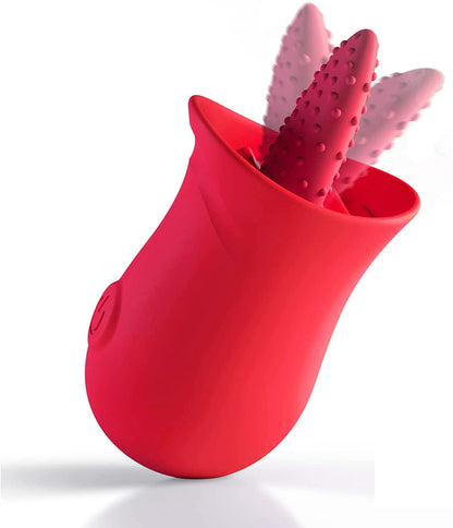 G-Spot Silicone Vibrator with Tongue Licking Nipple Stimulator, 10-Level Sex Toy with Powerful Motor for Women
