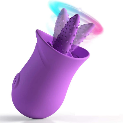 G-Spot Silicone Vibrator with Tongue Licking Nipple Stimulator, 10-Level Sex Toy with Powerful Motor for Women