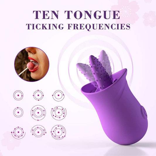 G-Spot Silicone Vibrator with Tongue Licking Nipple Stimulator, 10-Level Sex Toy with Powerful Motor for Women